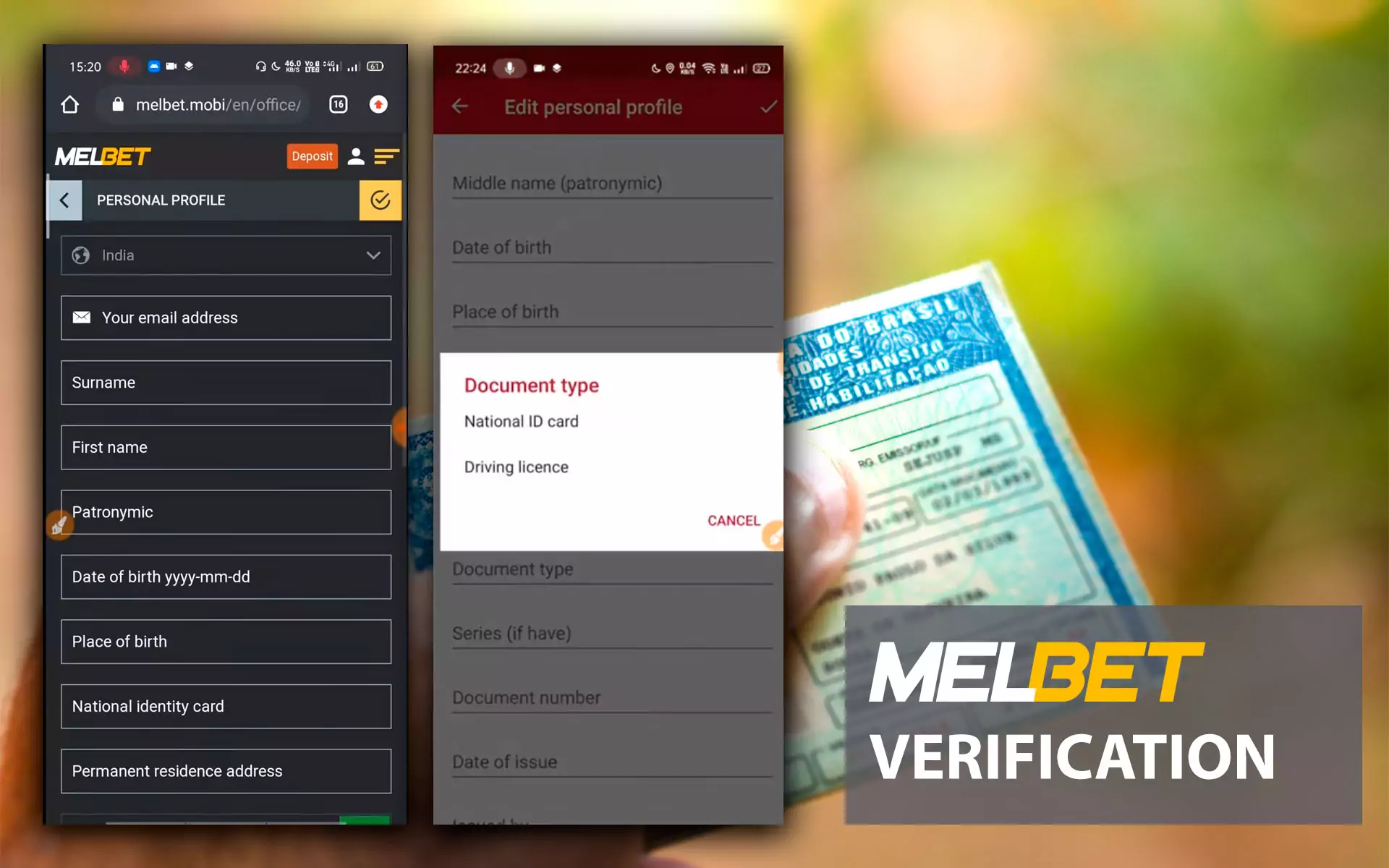Процесс верификации в Melbet India.